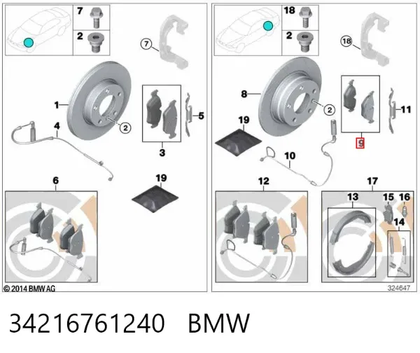 Sapatas do freio traseiras de disco 34216761240 BMW