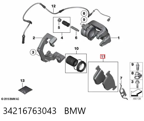 Sapatas do freio traseiras de disco 34216763043 BMW