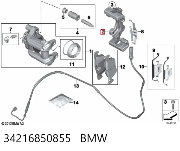 Braçadeira do freio de suporte traseiro 34216850855 BMW