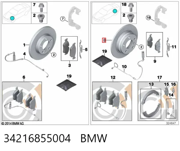 Disco do freio traseiro 34216855004 BMW