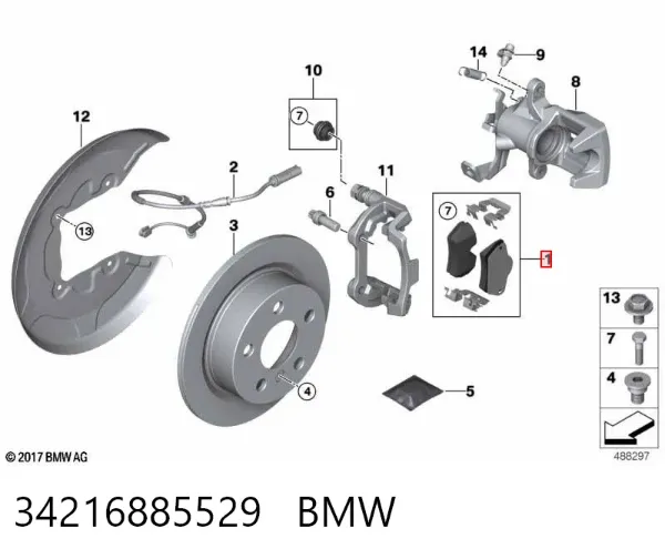 Sapatas do freio traseiras de disco 34216885529 BMW
