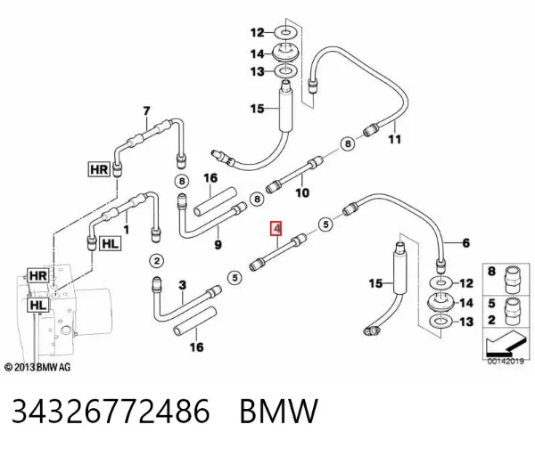 Mangueira do freio traseira direita 34326772486 BMW