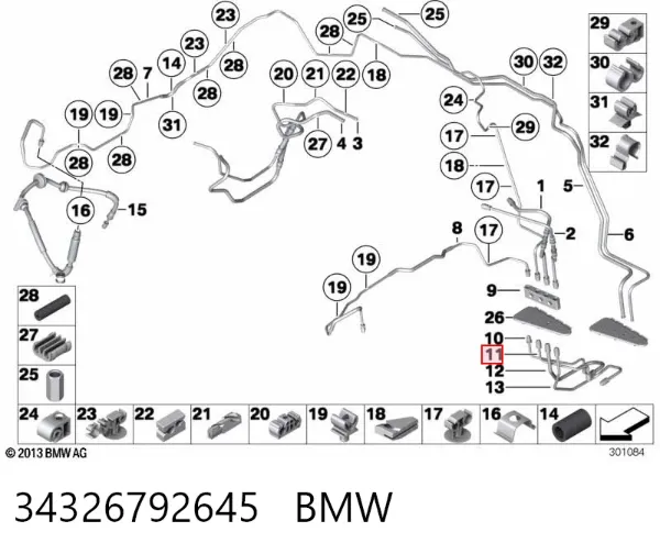 Mangueira do freio traseira direita 34326792645 BMW