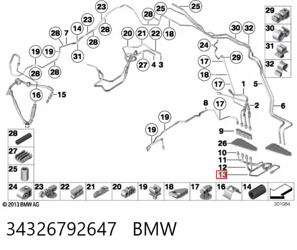 Mangueira do freio traseira direita 34326792647 BMW