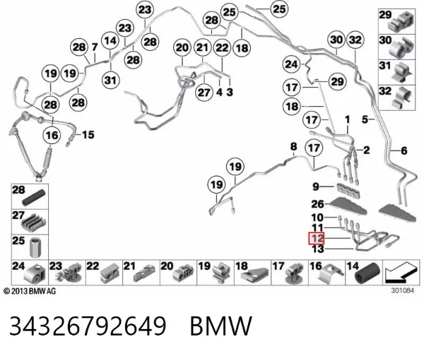 Mangueira do freio traseira direita 34326792649 BMW