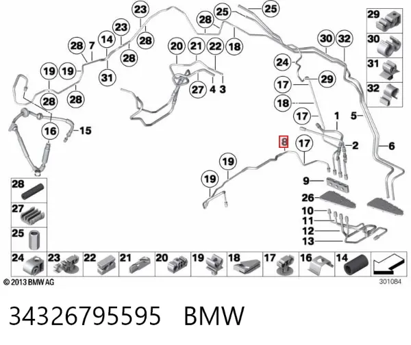 Tubo dianteiro esquerdo do freio 34326795595 BMW