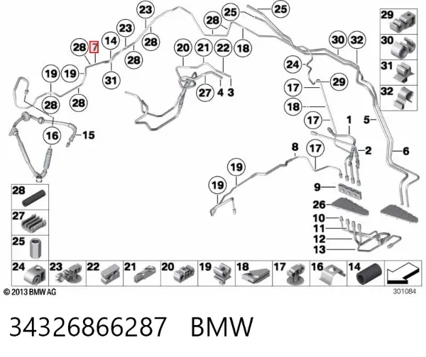 Tubo dianteiro direito do freio 34326866287 BMW