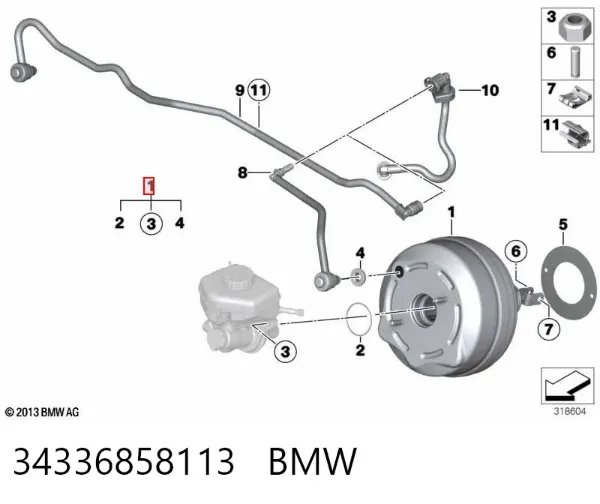 Reforçador dos freios a vácuo 34336858113 BMW