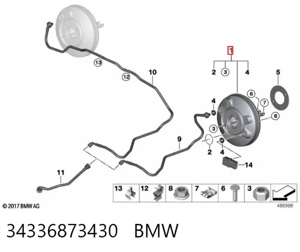 Reforçador dos freios a vácuo 34336873430 BMW
