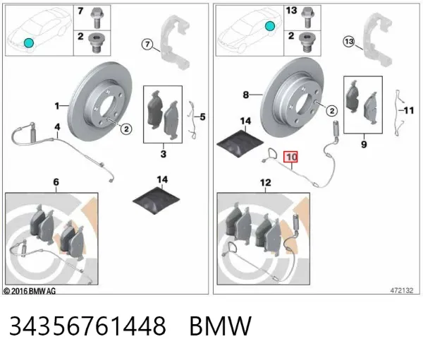 Sensor traseiro de desgaste das sapatas do freio 34356761448 BMW