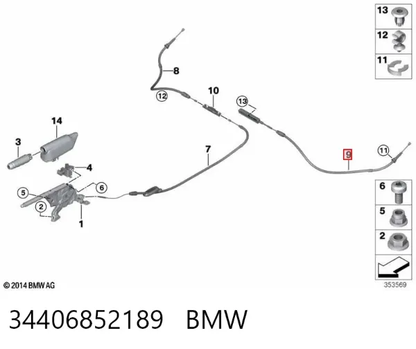 Cabo do freio de estacionamento traseiro esquerdo 34406852189 BMW