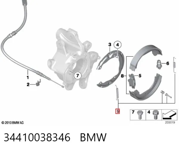 Kit de montagem das sapatas traseiras de tambor 34410038346 BMW