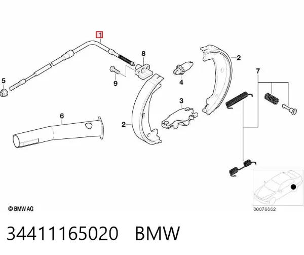 Cabo do freio de estacionamento traseiro esquerdo 34411165020 BMW