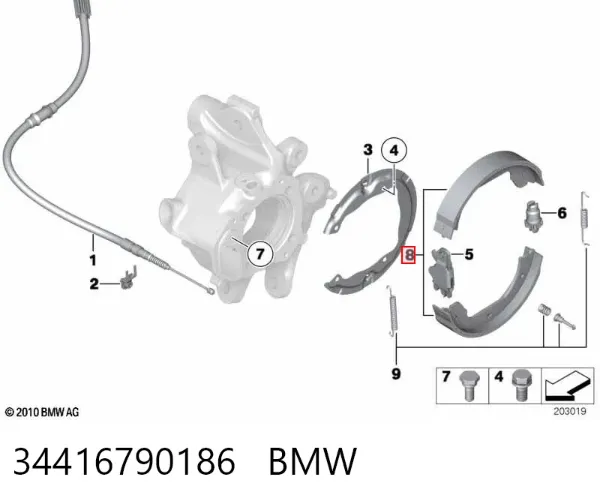 Sapatas do freio de estacionamento 34416790186 BMW