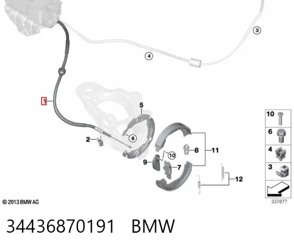 Cabo do freio de estacionamento traseiro esquerdo 34436870191 BMW