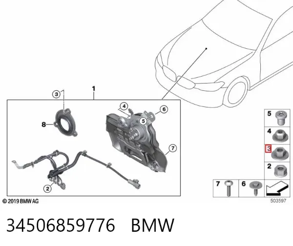Porca de fixação de tubo de admissão do silenciador (de calças) 34506859776 BMW