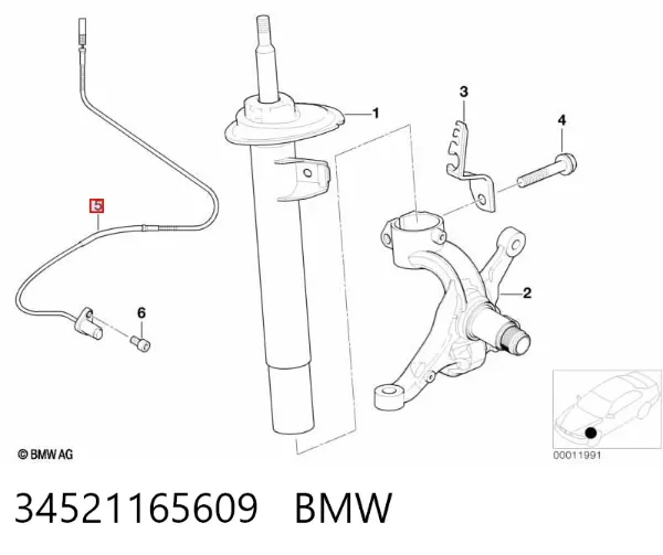 Sensor dianteiro de ABS 34521165609 BMW