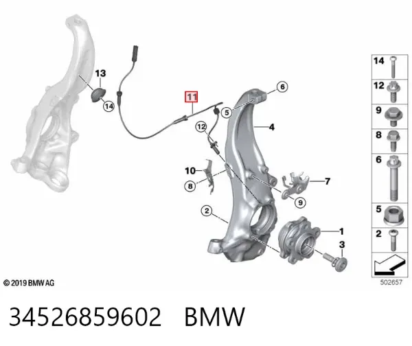 Sensor dianteiro de ABS 34526859602 BMW