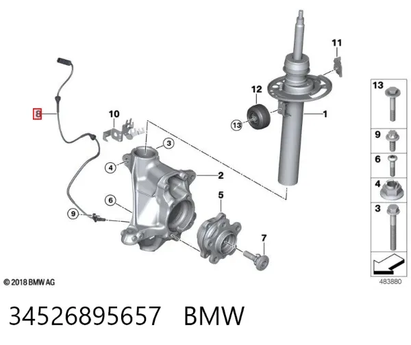 Sensor dianteiro de ABS 34526895657 BMW