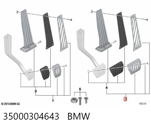 Placas sobrepostas dos pedais, kit 35000304643 BMW