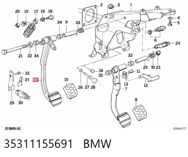 Pedal de embraiagem 35311155691 BMW
