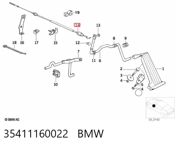 Cabo/pedal de gás (de acelerador) 35411160022 BMW