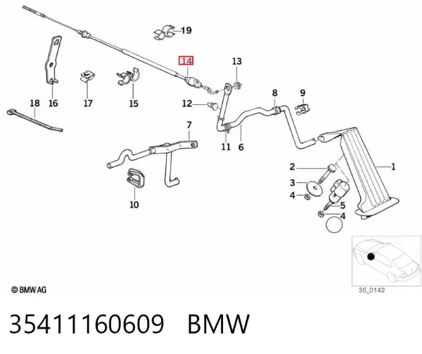 Cabo/pedal de gás (de acelerador) 35411160609 BMW