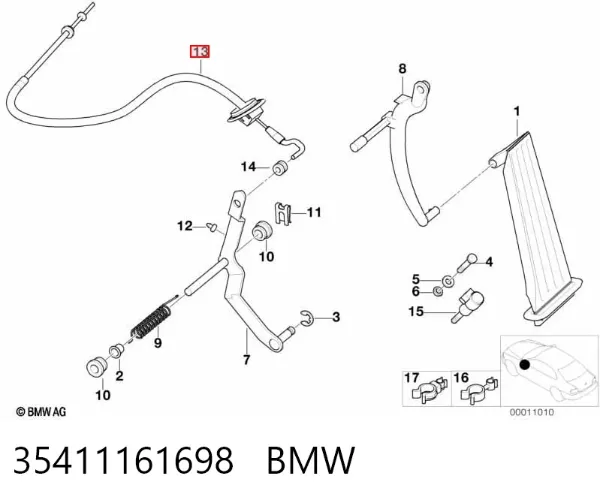 Cabo/pedal de gás (de acelerador) 35411161698 BMW