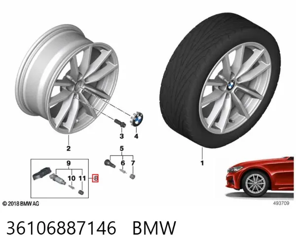Sensor de pressão de ar nos pneus 36106887146 BMW