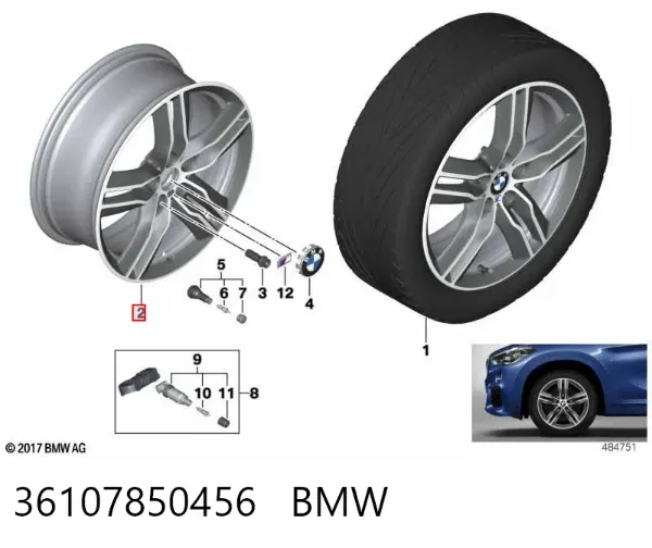 Discos de roda de aleação ligeira (de aleação ligeira, de titânio) 36107850456 BMW
