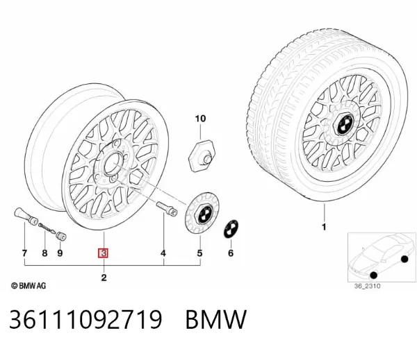 Discos de roda de aleação ligeira (de aleação ligeira, de titânio) 36111092719 BMW
