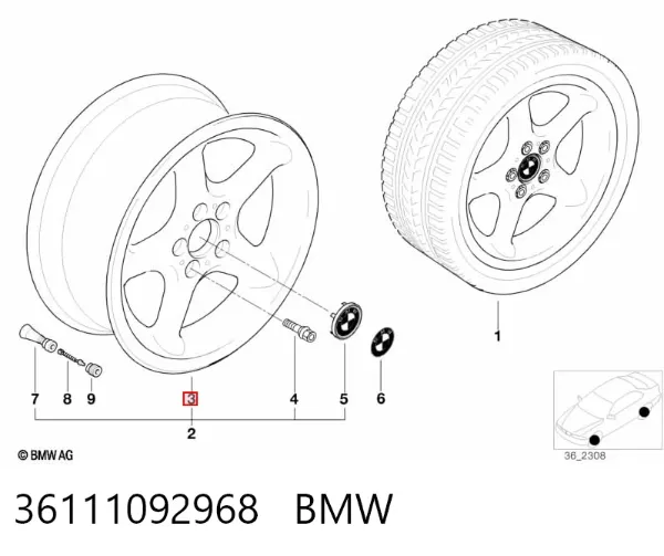 Discos de roda de aleação ligeira (de aleação ligeira, de titânio) 36111092968 BMW