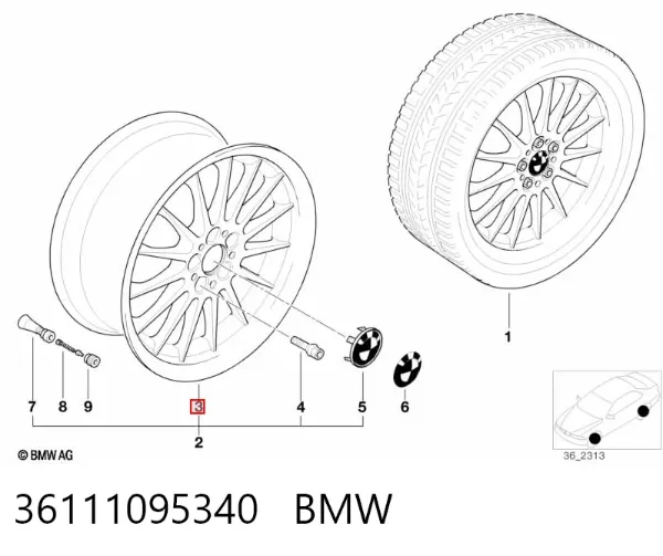 Discos de roda de aleação ligeira (de aleação ligeira, de titânio) 36111095340 BMW