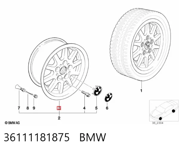 Discos de roda de aleação ligeira (de aleação ligeira, de titânio) 36111181875 BMW