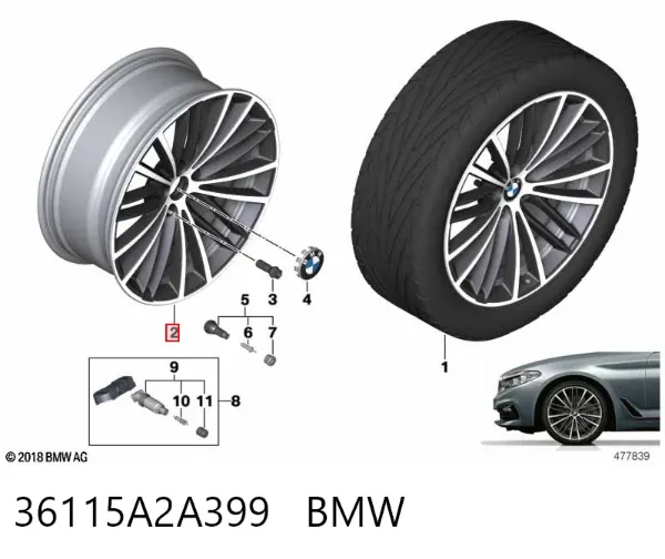 Discos de roda de aleação ligeira (de aleação ligeira, de titânio) 36115A2A399 BMW