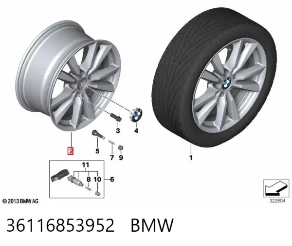 Discos de roda de aleação ligeira (de aleação ligeira, de titânio) 36116853952 BMW