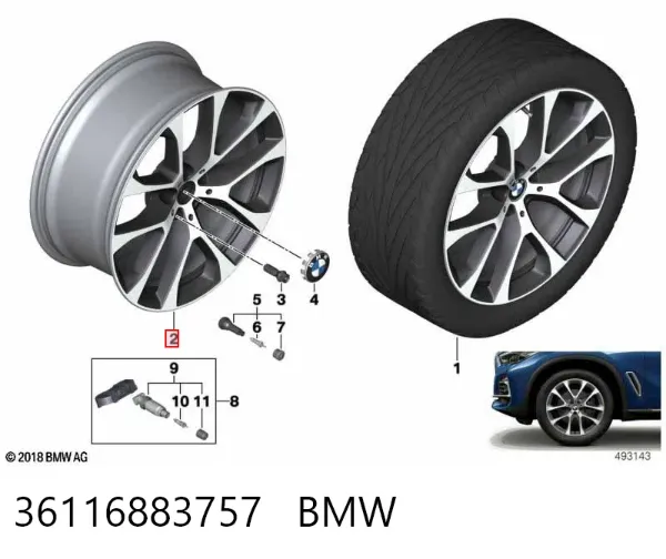 Discos de roda de aleação ligeira (de aleação ligeira, de titânio) 36116883757 BMW