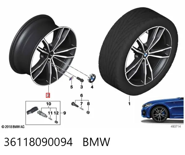 Discos de roda de aleação ligeira (de aleação ligeira, de titânio) 36118090094 BMW
