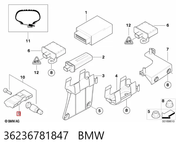 Sensor de pressão de ar nos pneus 36236781847 BMW