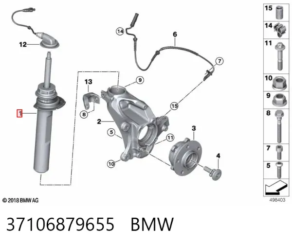 Amortecedor dianteiro esquerdo 37106879655 BMW