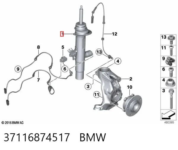 Amortecedor dianteiro esquerdo 37116874517 BMW