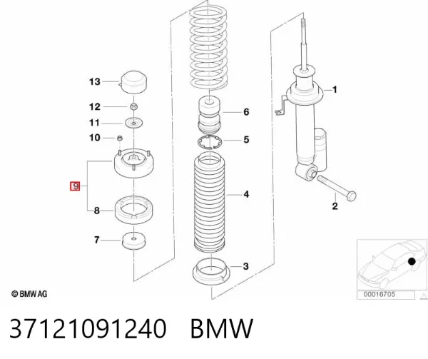Suporte de amortecedor traseiro 37121091240 BMW