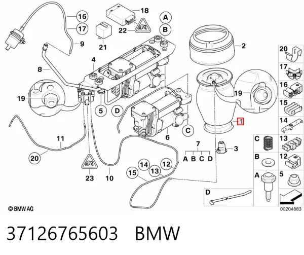 Coxim pneumático (suspensão de lâminas pneumática) do eixo traseiro 37126765603 BMW