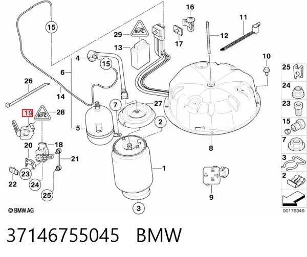 Sensor traseiro direito do nível de posição de carroçaria 37146755045 BMW