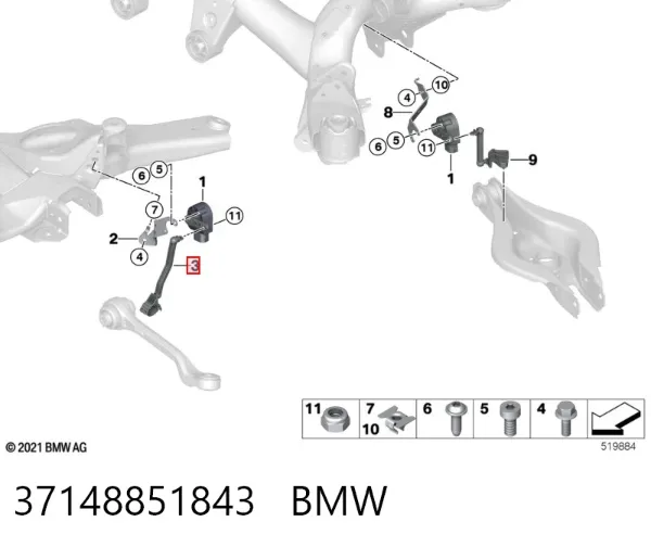 Barra dianteira de sensor do nível de posição de carroçaria 37148851843 BMW
