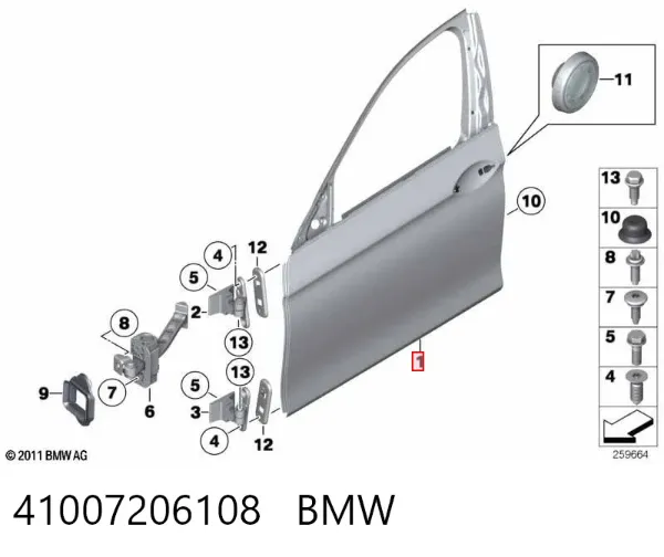 Porta dianteira direita 41007206108 BMW