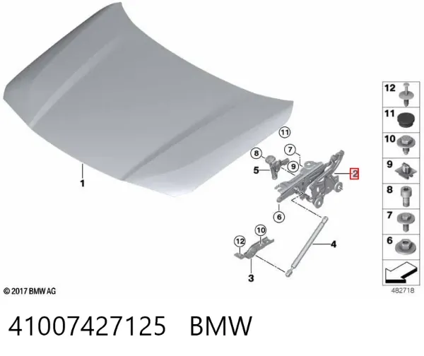 Gozno da capota esquerdo 41007427125 BMW