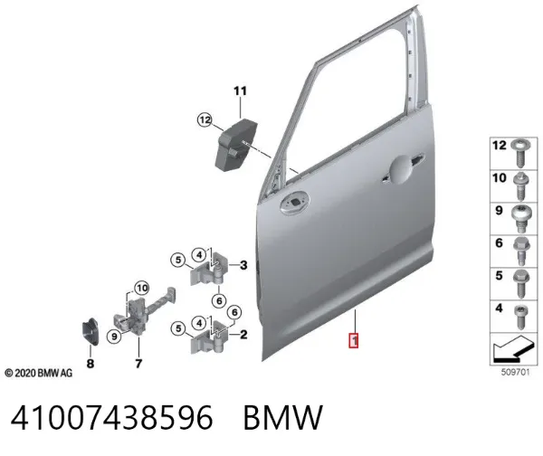 Porta dianteira direita 41007438596 BMW