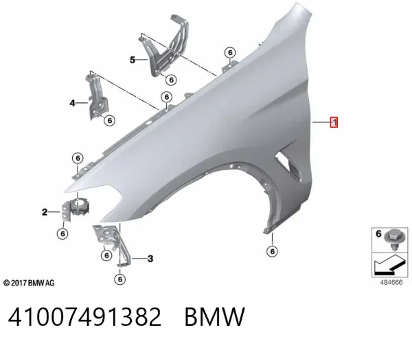 Pára-lama dianteiro direito 41007491382 BMW