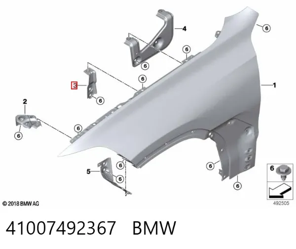 Consola superior de fixação do pára-lama dianteiro esquerdo 41007492367 BMW